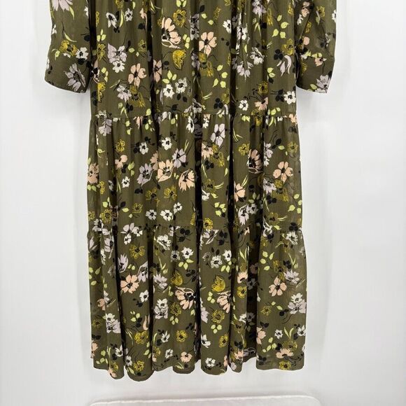 Madewell Cinch-Waist Tiered Midi Dress Sz XS Green Floral Peasant Boho - Picture 7 of 12